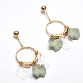 Clear and sage grey petal ring earrings.